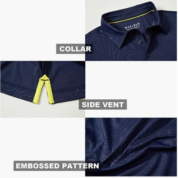 Golf Shirt Long Sleeve Casual Performance Dry Fit Embossed Polo Shirt, Blue XL - Picture 8 of 8